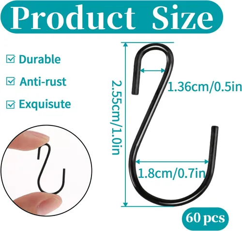 Miniatura 2 de Mozeat Lens 60 ganchos en S – Mini ganchos en S, gancho de alambre de hierro para colgar joyas, utensilios de cocina pequeños, plantas en maceta