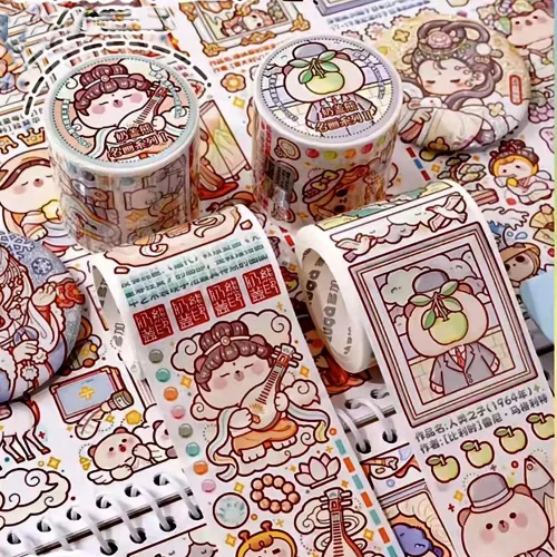 Miniatura 6 de Alideco - Cintas adhesivas decorativas pequeñas de mochi washi, ideales para suministros de diario, manualidades, álbum de recortes, bricolaje