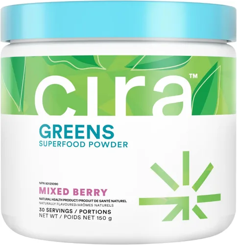 Cira Daily Greens - Polvo de superalimento de espirulina orgánica endulzado naturalmente con ingredientes ricos en antioxidantes para deshinchazón,