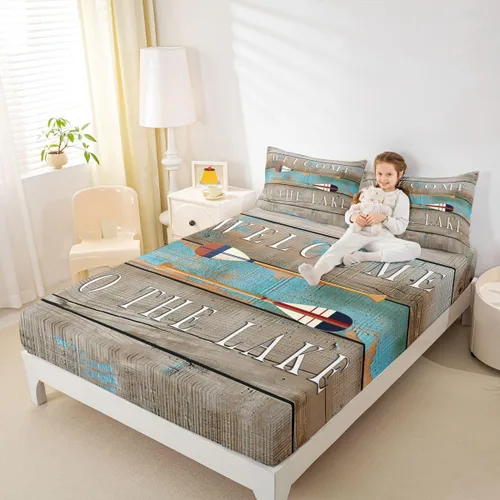 Miniatura 10 de Erosebridal Fishing Fitted Sheet Twin for Boys, Big Pike Fish Black Bed Sheets for Rustic Farmhouse Lake House Decor, Fishing Bedding Set Marine