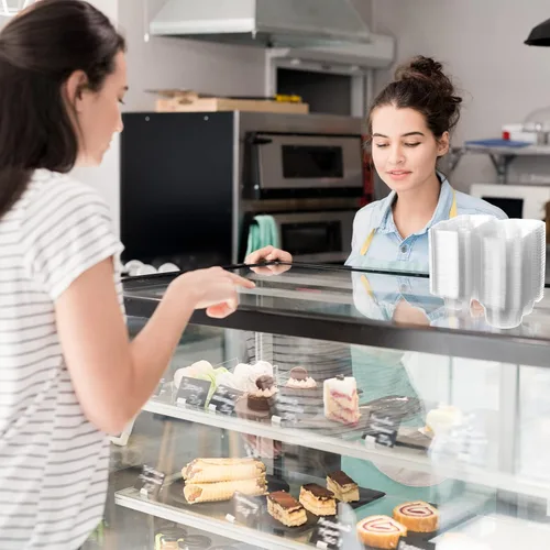 Miniatura 4 de Eaasty 100 recipientes de plástico con 2 compartimentos para cupcakes, caja de soporte para cupcakes profundos con tapas, contenedor apilable
