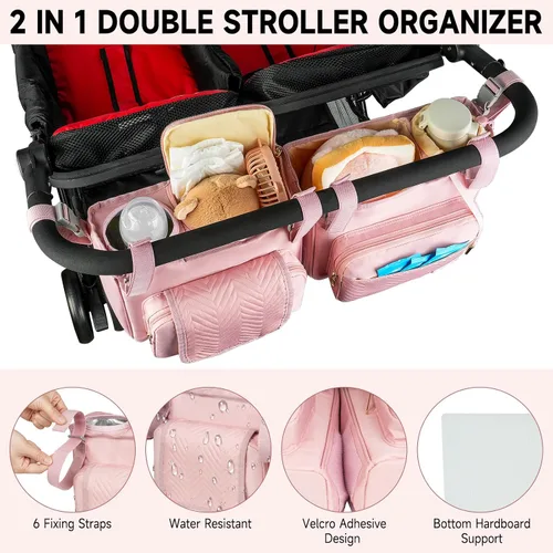 Miniatura 5 de Carrito doble para cochecito compatible con Bob Duallie, Baby Jogger City Mini Gt2 y Zoe Twin V2, consola doble para cochecito con bolsa enfriadora