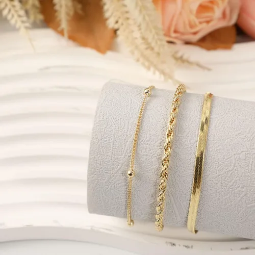 Miniatura 6 de VENOCO Pulseras de oro para mujer, delicadas pulseras de cuentas de oro de 14 quilates, conjuntos de pulseras de espiga ajustables en capas