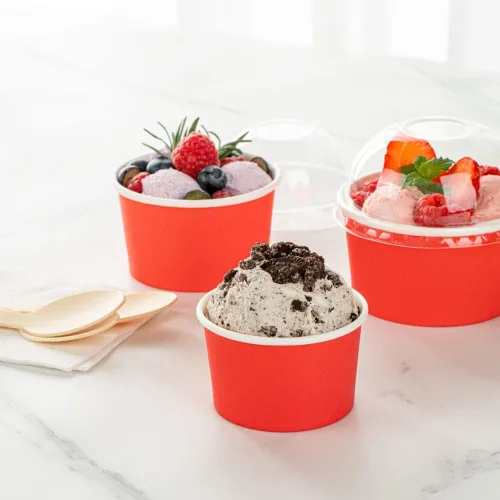 Miniatura 6 de Restaurantware 50 unidades rojo para llevar taza desechable de 3 x 3 x 1.8 pulgadas, mini taza de papel resistente a la grasa reciclable diseño