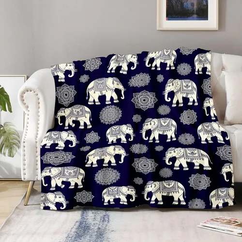 Miniatura 3 de Aimego Elephant Blanket Throw 50"x60" Boho Mandala Pattern Decorative Blanket Soft Lightweight Cozy Throw for Couch Sofa Bed Living Room Cultural