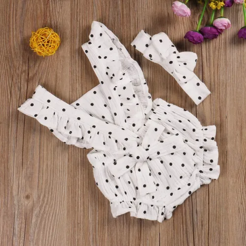 Miniatura 2 de Mameluco con volantes para bebé recién nacida, con diadema, ropa de verano