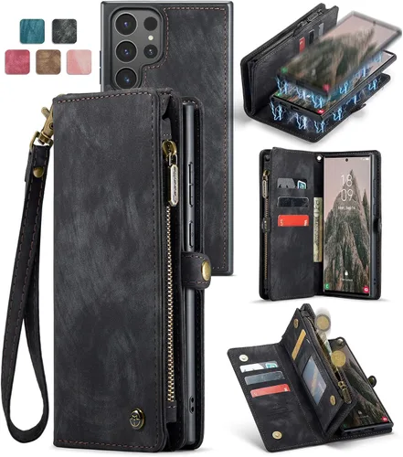Miniatura 24 de Funda tipo cartera desmontable 2 en 1 para Samsung Galaxy S23 con tarjetero y funda de piel retro de alta calidad con tapa magnética, bolsillo