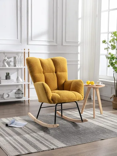 Miniatura 9 de 050 - Silla mecedora de tela de peluche para sala de estar interior, color amarillo