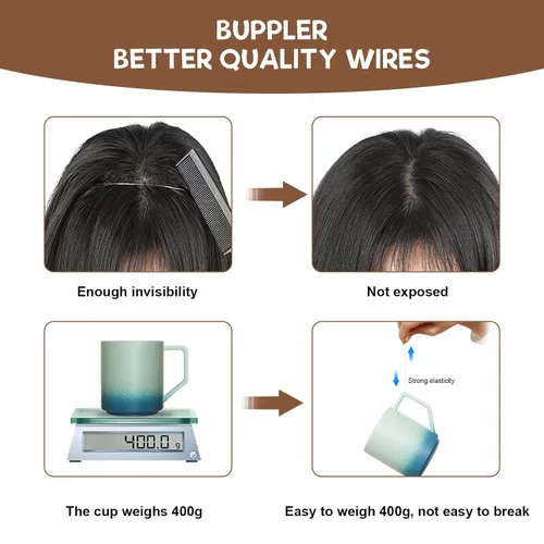 Miniatura 6 de Extensiones de cabello con halo de 12 pulgadas con alambre invisible, cabello largo ondulado ajustable, sintético, mejora con 4 clips de seguridad