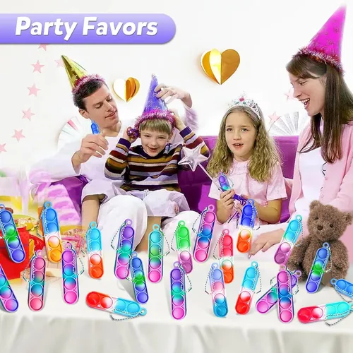 Miniatura 3 de 260 PCS Llaveros Pop a Granel Recuerdos de Fiesta, Juguetes Fidget para Niños a Granel Mini Llaveros Pop Juguetes Sensoriales Rellenos de Calcetines