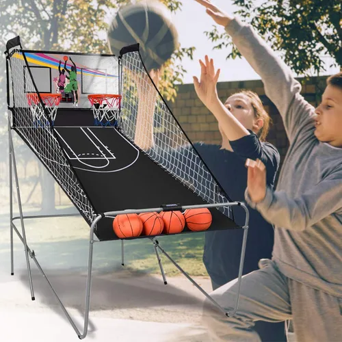 Miniatura 2 de Giantex Juego de Arcade de Baloncesto Plegable, 8 Opciones de Juego, Juego Electrónico de Tiro Doble para 2 Jugadores con 4 Bolas y Sistema de Blanco