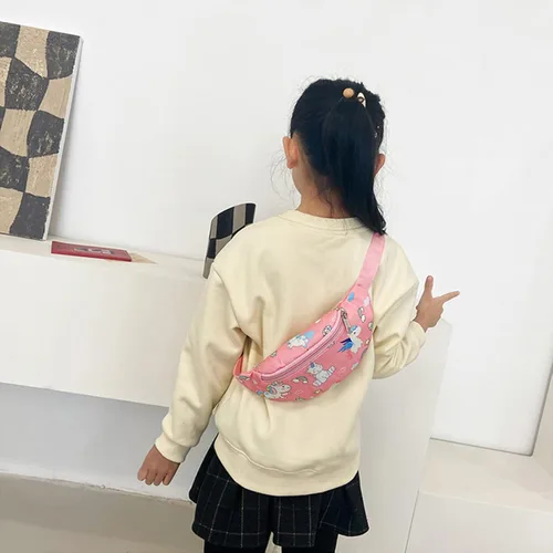 Miniatura 3 de Linda cangurera de dinosaurio para niños, riñonera pequeña con cinturón, bolso cruzado para la cintura para niños y niñas, Rosado, Riñonera