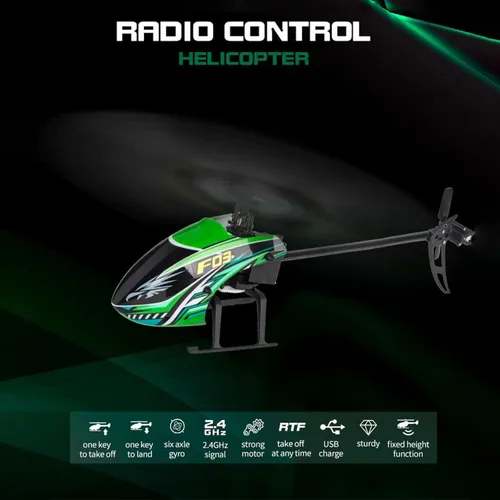 Miniatura 4 de FLYCOLOR Helicóptero RC F03 4Channel 2.4Ghz Control remoto con giroscopio de 6 ejes y retención de altitud y una tecla de despegue para Verde