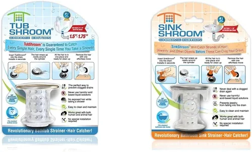 TubShroom Colector de pelo para desagüe de bañera, cromado y fregadero, revolucionario protector de drenaje de lavabo de baño, colador, trampa,