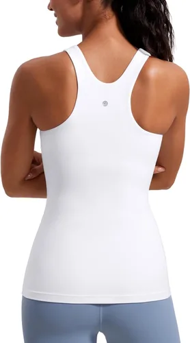 CRZ YOGA Butterluxe - Camiseta sin mangas de cuello alto con espalda cruzada para mujer, con brasier integrado, para entrenamiento, yoga, atlética