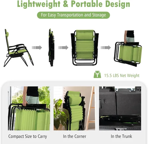 Miniatura 7 de Tangkula Zero Gravity - Silla plegable para patio, reclinable, ajustable, con soporte para tazas, reposabrazos anchos para patio, jardín, piscina