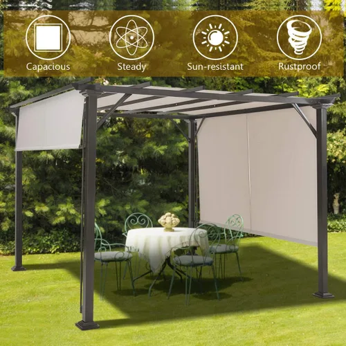 Miniatura 4 de Tangkula Estructura de sombra de patio al aire libre de 10 x 10 pies, pérgola de acero con persianas retráctiles, metal inoxidable para patio, patio