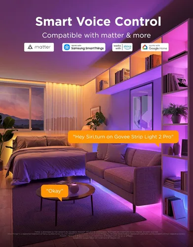 Miniatura 5 de Govee RGBWWIC - Tira de luz 2 Pro con materia, tira de luces LED inteligentes de 6.56 pies compatible con Alexa y Google Assistant, luces LED que