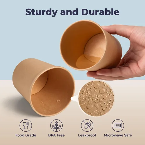 Miniatura 3 de Fit Meal Prep Paquete de 250 recipientes de sopa de papel kraft de 8 onzas con tapa ventilada, vasos de papel caliente o frío, recipiente