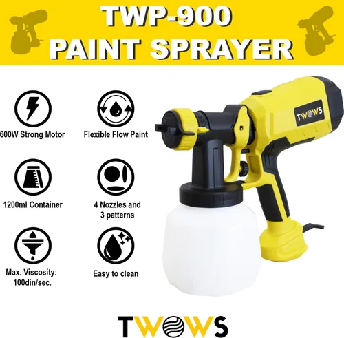 Miniatura 2 de TWOWS, Pulverizador de pintura, 600 W, pistola de pintura HVLP, con contenedor de 40.6 fl oz, taza de limpieza y viscosidad, 4 boquillas de cobre