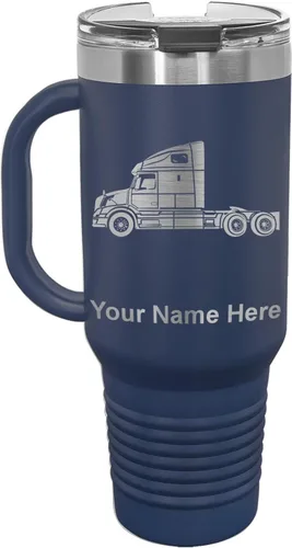 Miniatura 37 de LaserGram Taza de café aislada al vacío de 15 onzas, cabina de camión, grabado personalizado incluido (negro)