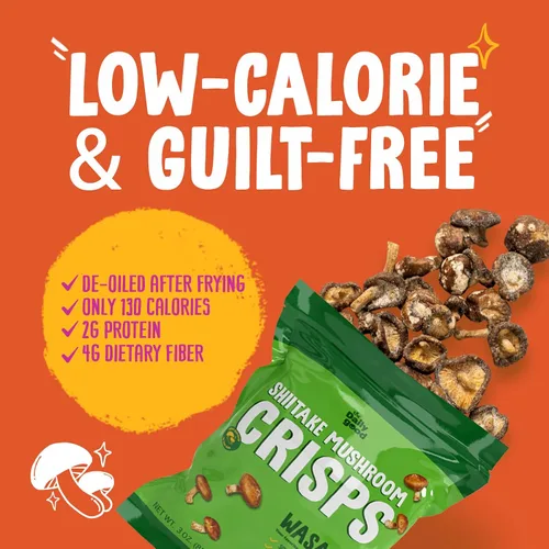 Miniatura 3 de The Daily Good Shiitake Crisps - Paquete de 3 chips de hongos, sin gluten, sin OGM, sabores original, wasabi y chile mexicano, alimentos