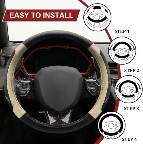 Miniatura 6 de Funda para volante de automóvil, protector de volante, funda de cuero duradera con forro antideslizante, accesorios de automóvil, volantes