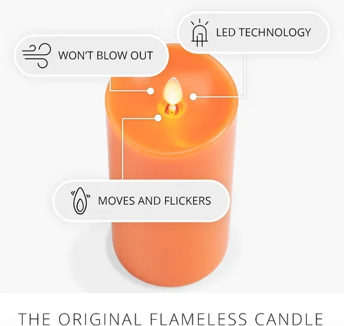 Miniatura 5 de Luminara Vela LED parpadeante sin llama, funciona con pilas con función de temporizador, pilar naranja rojizo de 3 x 6.5 pulgadas, cera real, sin