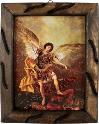 Mrcjsales: Arcángel de San Miguel, imagen dorada en marco rústico, pintura al óleo, 24 x 36 pulgadas, 13 x 18 pulgadas, 10 x 12 pulgadas, imagen de