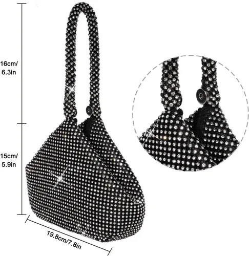 Miniatura 4 de Bolso de noche para mujer - Tamaño más grande mejorado, clutch de muñeca con diamantes de imitación completos brillantes para fiesta, boda, cita