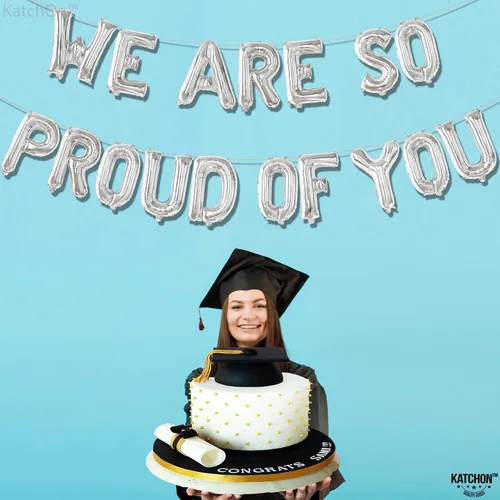 Miniatura 3 de KatchOn, Globos negros con texto en inglés «We Are So Proud of You» de 16 pulgadas Cartel de globos Proud Of You para decoraciones de graduación