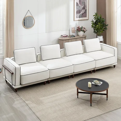 Miniatura 11 de Otomano cuadrado de 35'' para sofá seccional modular, otomanos tapizados y móviles con reposapiés para sala de estar, dormitorio, chenilla blanca