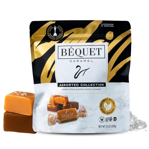 Béquet Caramelos surtidos – Paquete surtido de dulces gourmet envueltos individualmente – Sal marina celta, chocolate con sal, vainilla clásica,