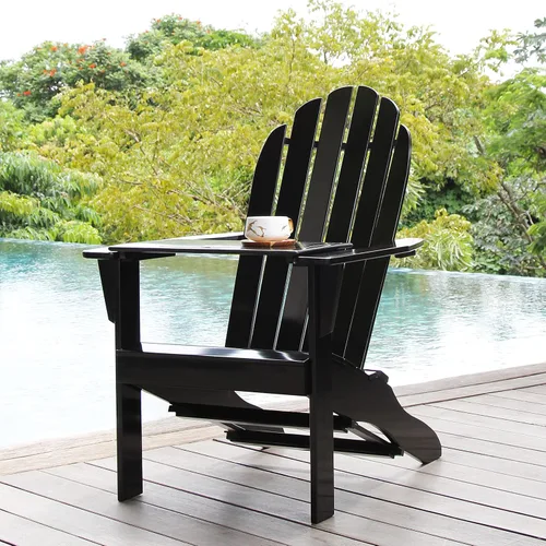 Miniatura 4 de Cambridge Casual Silla Adirondack Magnolia de madera maciza de 2 piezas con mesa de bandeja, color negro