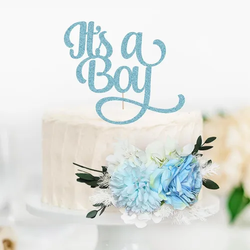 Miniatura 6 de Rinlong 3 piezas de decoración de pastel de flores azules para bebé, decoraciones de pastel, topper de pastel para boda, decoración de pastel