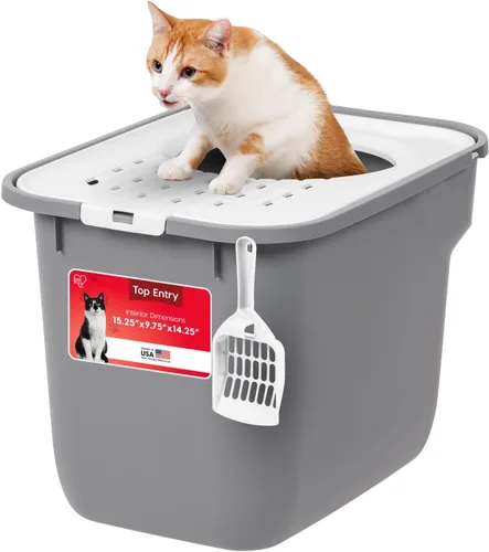 Miniatura 12 de IRIS USA - 2 Pack Caja de arena para gatos grande de tapa abierta con lados altos, escudo antidesperdicio y pala, color negro, para gatos