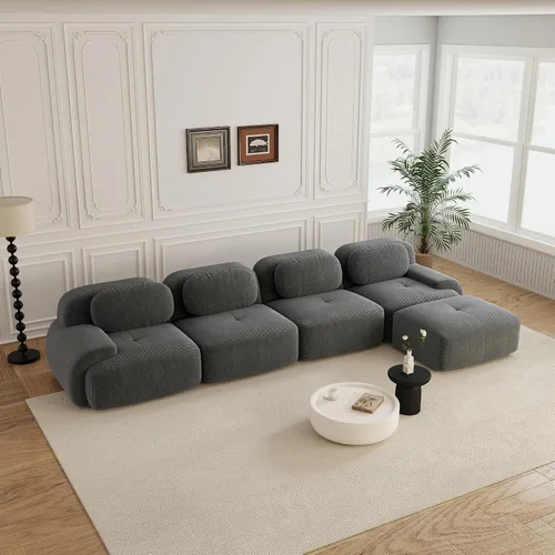 Miniatura 21 de Sofás modulares sin hueso de 152.8 pulgadas para sala de estar, sofá modular con diván en forma de L, cómodo asiento profundo tapizado de tela
