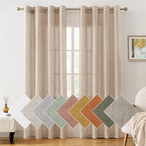 Miniatura 24 de HOMEIDEAS - Cortinas traslúcidas de lino rosa pálido, 2 paneles de 63 pulgadas de largo con textura de rosa polvoriento semitransparente, cortinas