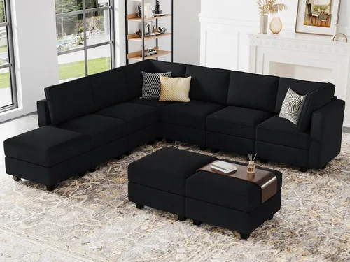 Miniatura 14 de Belffin Sofá modular modular con asiento de almacenamiento, sofá en forma de U de gran tamaño, sofá modular de terciopelo con terciopelo otomano