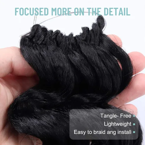 Miniatura 2 de Cabello de ganchillo Ocean Wave - 8 pulgadas, 8 paquetes de cabello de ganchillo corto rizado negro natural, extensiones de cabello sintético