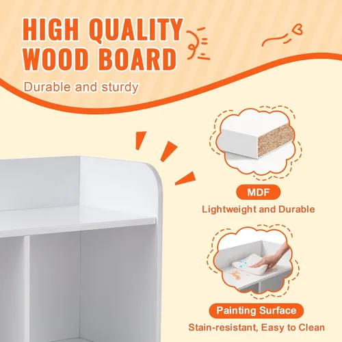 Miniatura 6 de VEVOR Cubo de almacenamiento de madera para niños, organizador de almacenamiento de juguetes con estantería, gabinete de almacenamiento de juguetes
