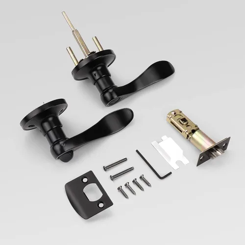 Miniatura 6 de KNOBWELL Paquete de 8 pomos de puerta color negro mate para interiores para dormitorio/baño, manijas de puerta de privacidad con cerradura de giro