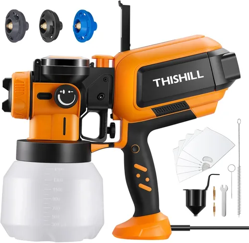 This Hill Pistola eléctrica de pintura en aerosol de alta potencia de 1000 W, pulverizador de pintura de contenedor de 50.7 fl oz para pintura de