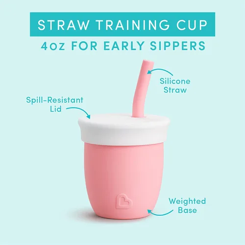 Miniatura 2 de Munchkin Vaso con popote con tapa extraíble, para bebés y niños pequeños de 6 meses en adelante, 4 onzas, silicona, coral/rosa