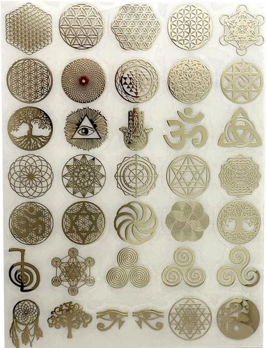 35 piezas/lote Adhesivo de Metal con Diseño de Flor de la Vida Geometría Pirámide de Orgón (Oro)