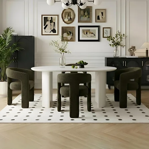 Miniatura 22 de Silla de Comedor Moderna de Chenilla Tipo Barril Tapizada en Tela, Silla de Comedor con Brazo, Cómoda Silla Auxiliar de Acento para Cocina/Sala