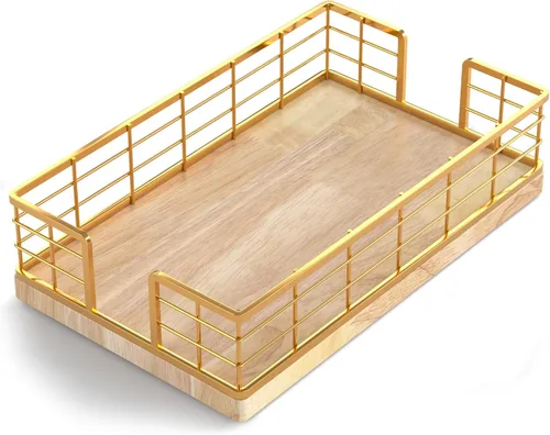 Miniatura 35 de Wican Bandeja para toallas de invitados para baño, servilletas de madera y hierro para tocador, mesa de comedor, cesta de madera para toallas