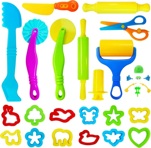 Kit de herramientas de juego de masa y arcilla para niños, accesorios de arcilla para modelar con cortadores de animales, rodillos, tijeras de