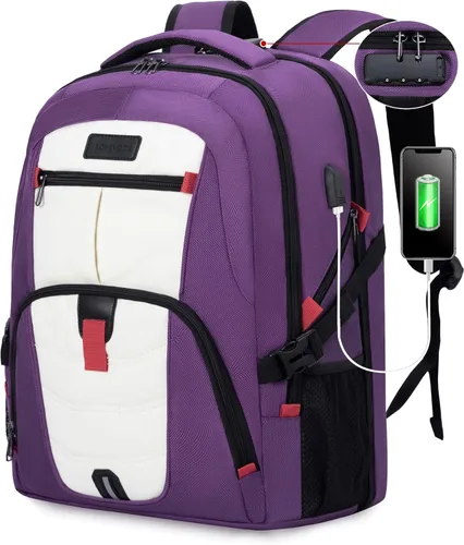 Miniatura 17 de LOVEVOOK Mochila grande de viaje y para laptop, impermeable, antirrobo, con cerradura y puerto de carga USB, para negocios, hombres, mujeres, Negro