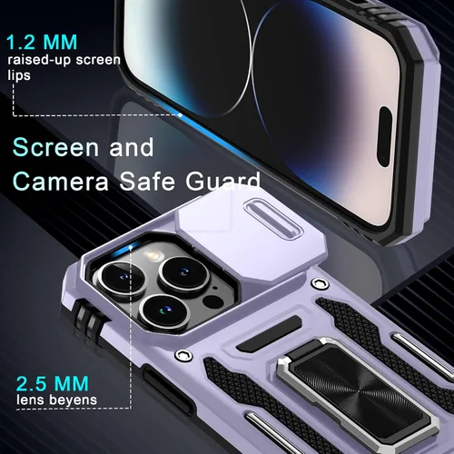 Miniatura 126 de DEERLAMN Funda para iPhone Xs Max con funda deslizante para cámara + protector de pantalla, soporte giratorio de anillo de grado militar a prueba